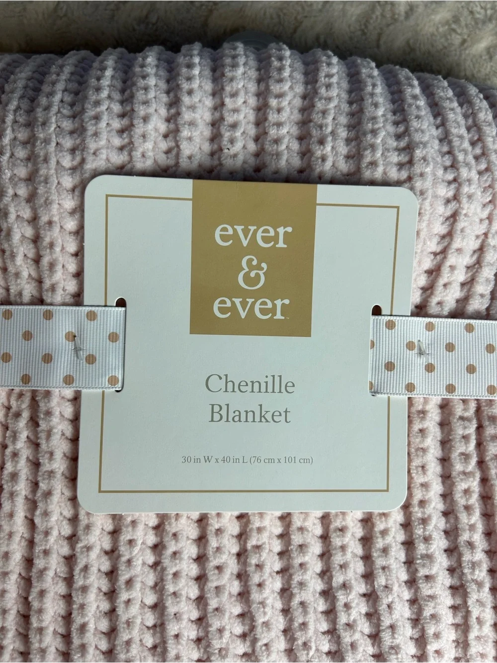 Ever & Ever Loved Pink Chenille Baby Blanket White Pom Poms Soft Knit Lovey